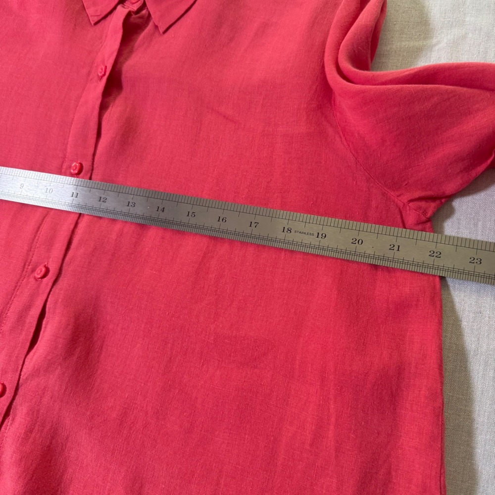 Eileen Fisher Womens Medium Coral Red Linen Button Down Long Sleeve Shirt Tunic - Picture 10 of 16